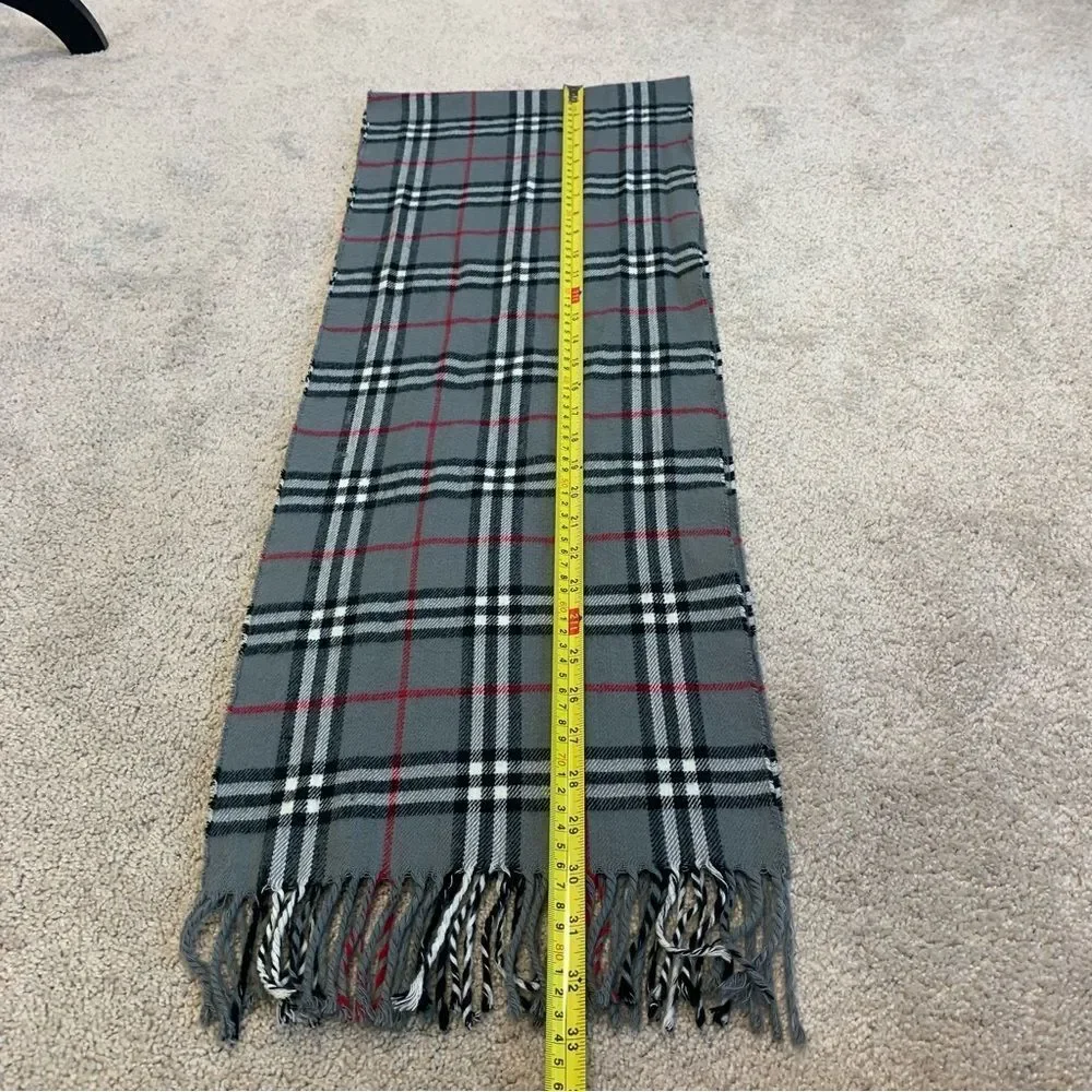 BURBERRY Authentic gray black red white plaid check Nova print cashmere scarf🔥